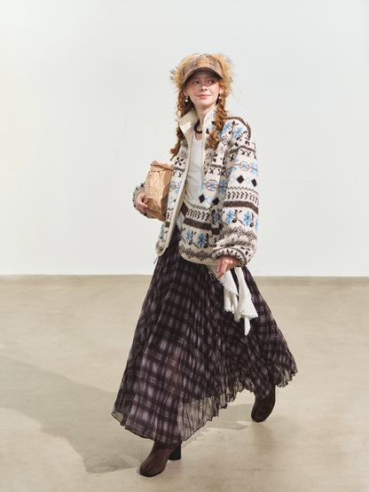 Jacquard Fleece High-neck Oversized Jacket