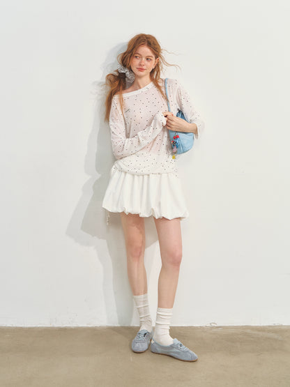 White Ballet-style Puff Midi Skirt