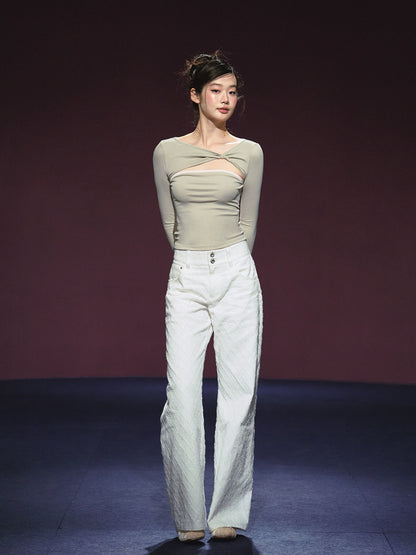 Two-Piece Color-Block Twist Waist Blouse