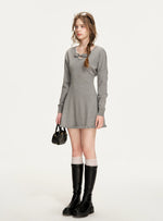 Gray Bowknot Knit Mini Dress