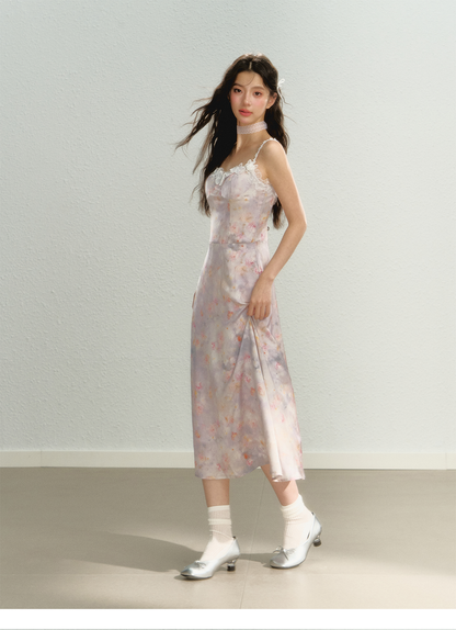 Purple New Chinese Style Printed Cami Dress