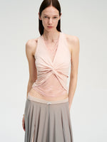 Lace Panel Twist Knit Tank