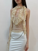 Two-Tone Lace Trim Halter Blouse