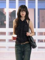 Black Polka Dot Halter Sleeveless Top