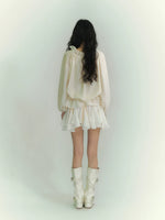 Off-Shoulder Tie Lantern Sleeve Shirt