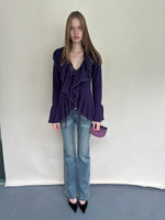 Two-Tone Openwork Ruffle Longline Cardigan