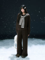 Brown Stripe Hooded Faux Two-piece Sweatshirt