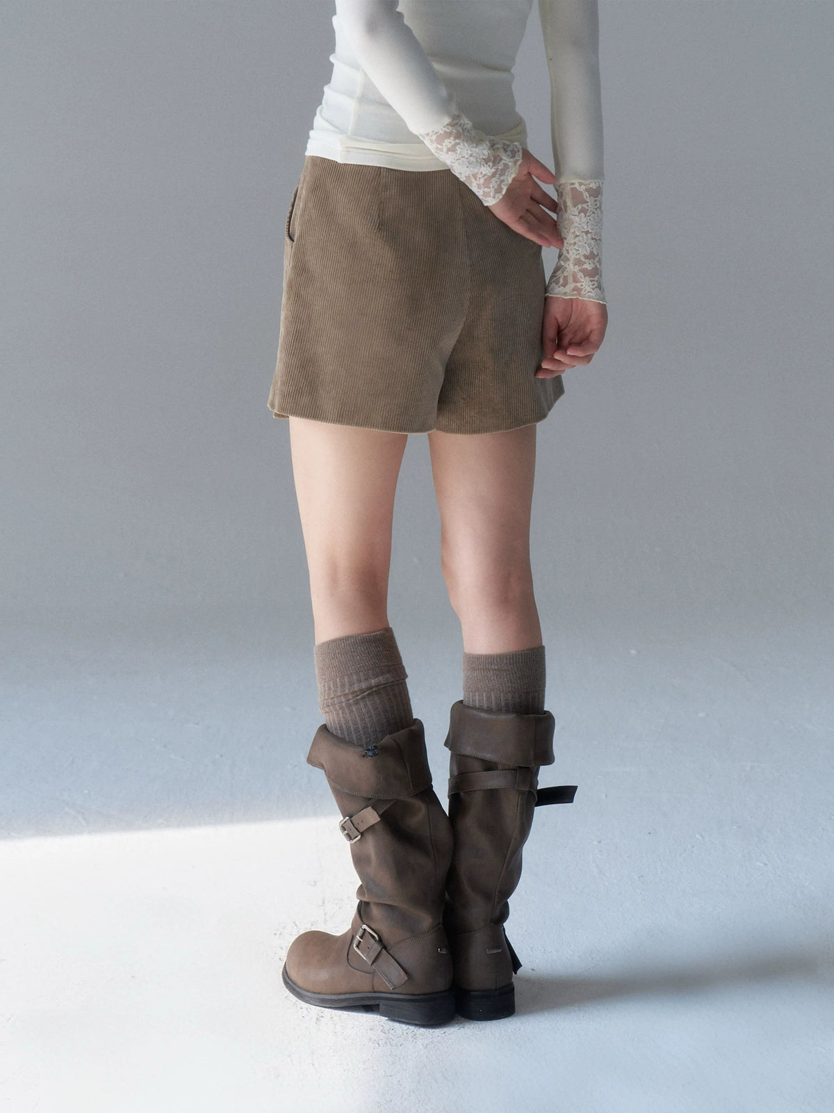 Oat Gray Corduroy Mini Skirt