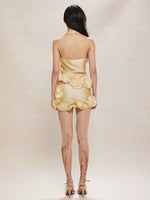 Light Yellow Wave Rhinestones Lace Halter Set