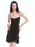 Ruched Lace Trim Mermaid Dress