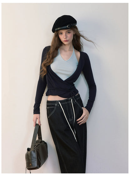 Colorblock Tie-Up Layered Tee