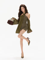 Green Halter Chiffon Dress