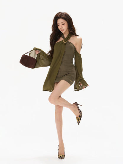 Green Halter Chiffon Dress