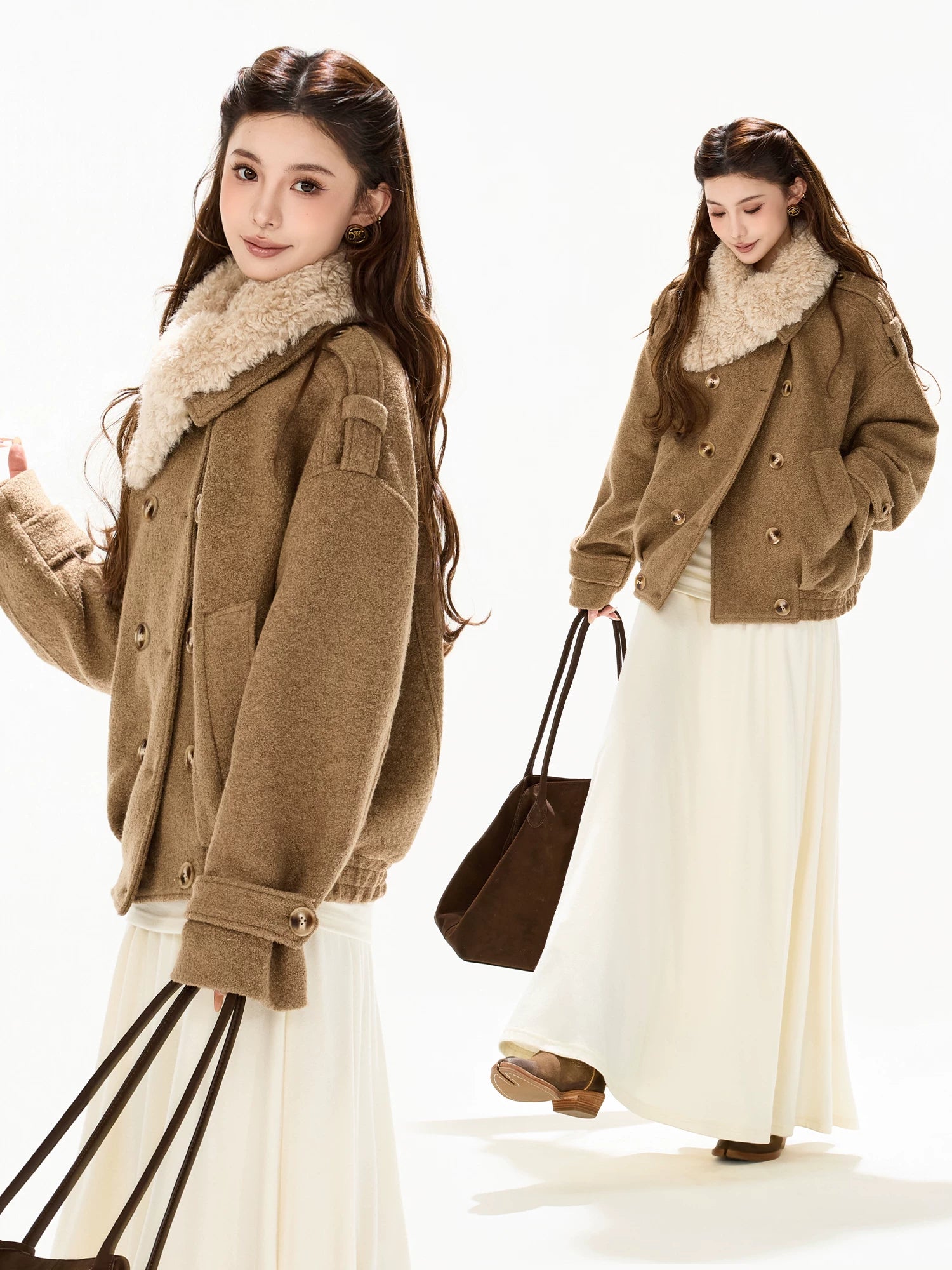 Asymmetric Fur Collar Coat