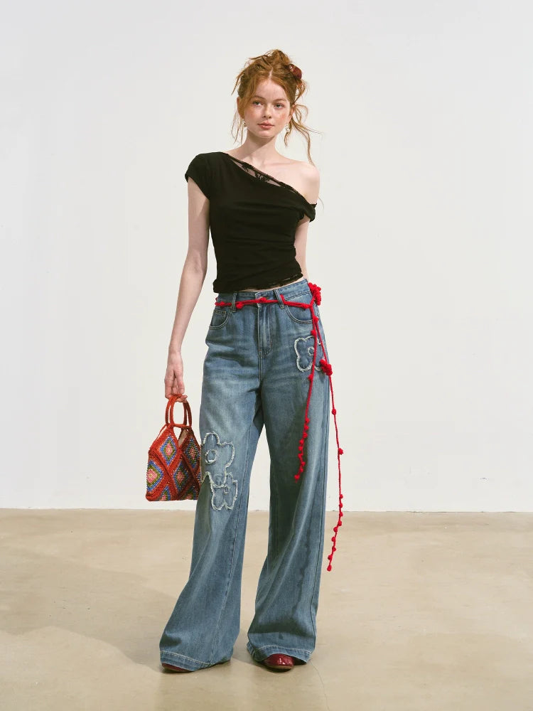 Asymmetric Neckline Fake Two-piece T-shirt