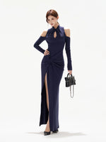 Navy Off Shoulder Knit Dress