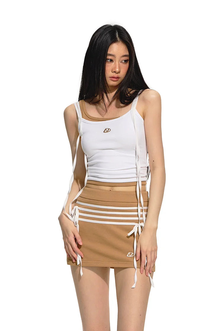Color Block Mock Two-Piece Halter Top