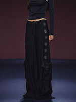 Rhinestone Pocket Drawstring Wide-Leg Pants