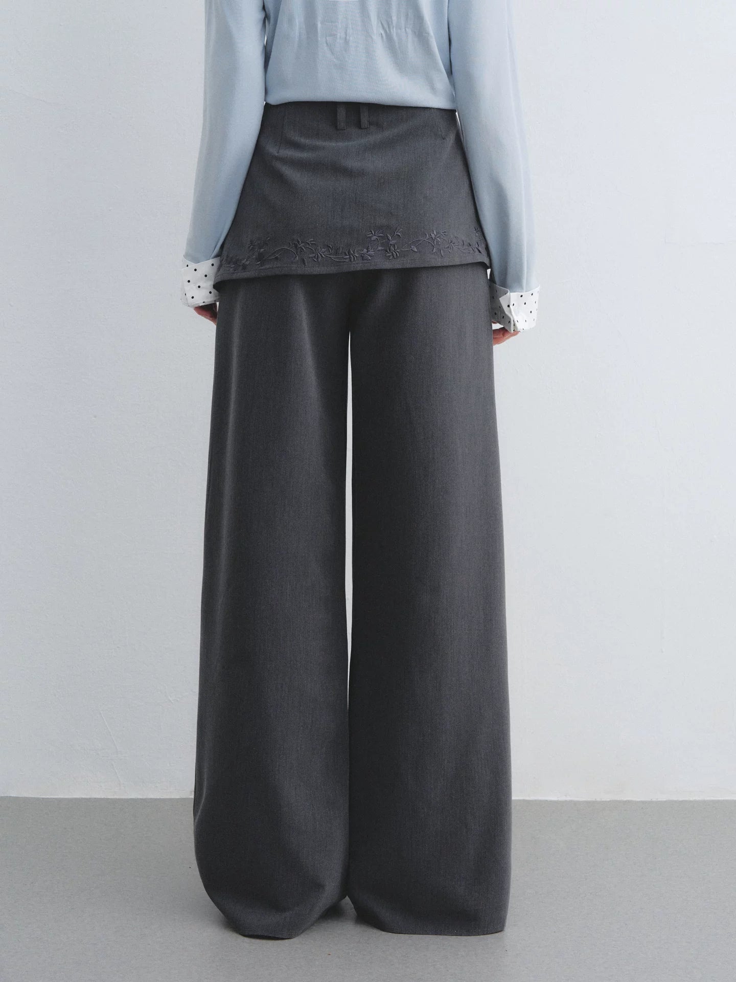 Gray Embroidered Curtain Panel Pants