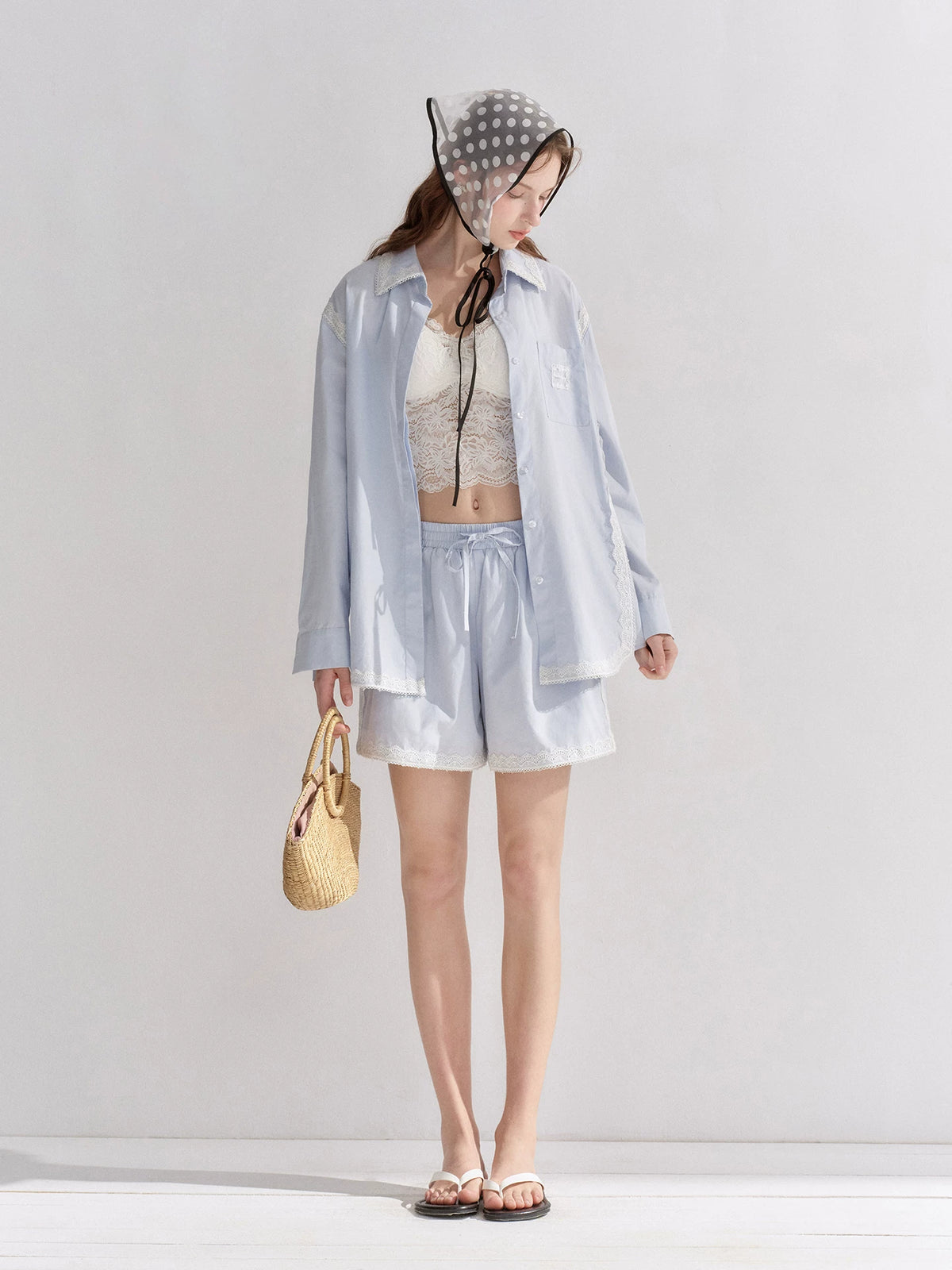 Lace Trim Shirt Set
