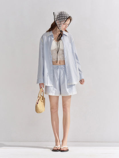 Lace Trim Shirt Set