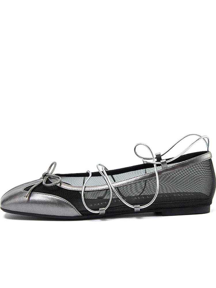 Sheepskin Microfiber Mesh Strap Mary Jane Flats