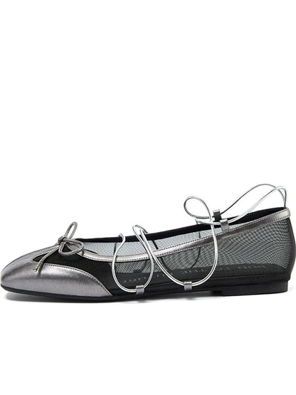 Sheepskin Microfiber Mesh Strap Mary Jane Flats