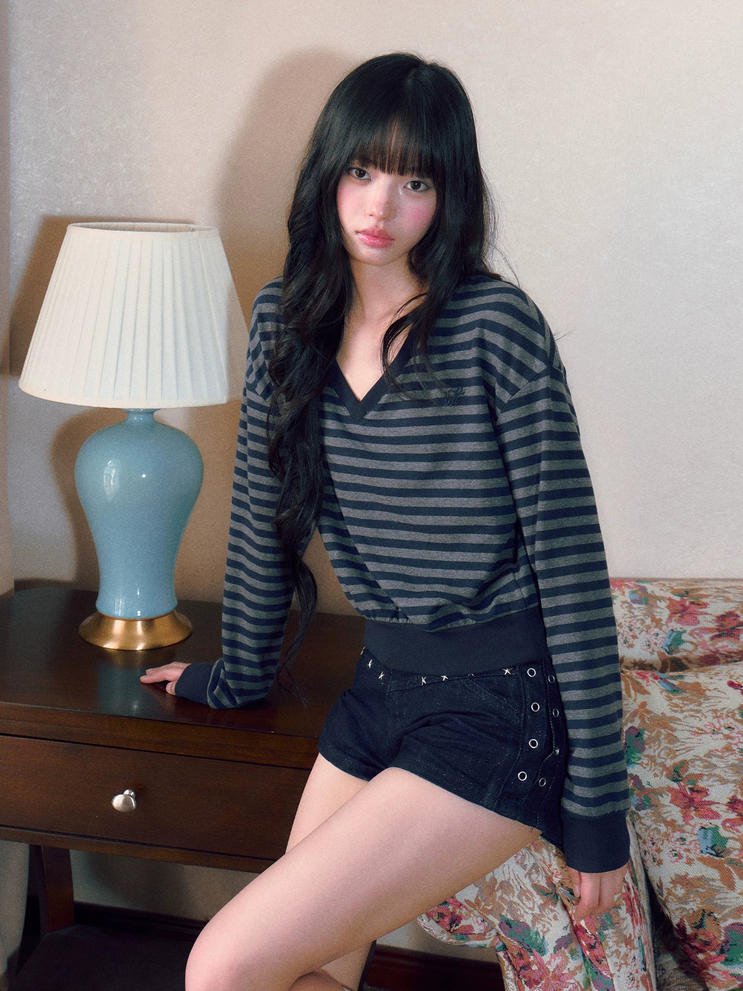 Striped V-Neck Sweatshirt