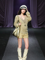 Shimmery Knit V-neck & Camisole Two-Piece Set