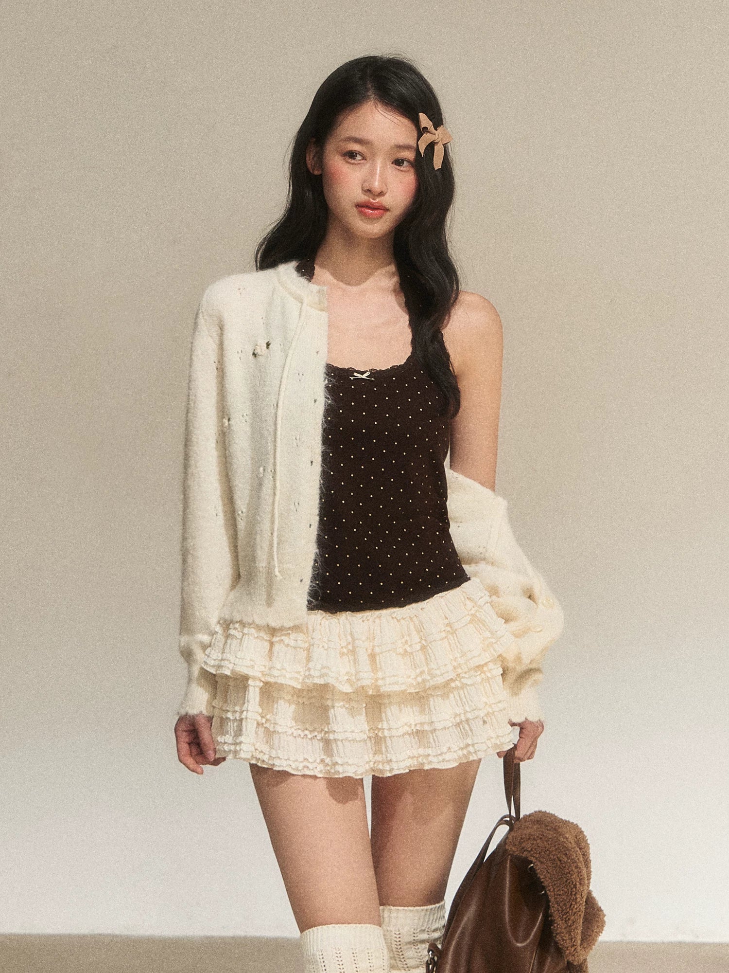 Lace Polka Dot Halter Camisole Top