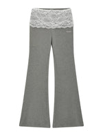 Gray Lace Panel Flared Pants