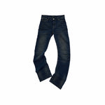 Vintage Pleated Washed Denim Curved Jeans