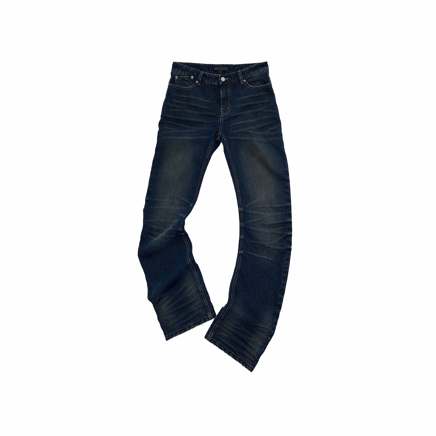 Vintage Pleated Washed Denim Curved Jeans