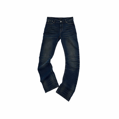 Vintage Pleated Washed Denim Curved Jeans