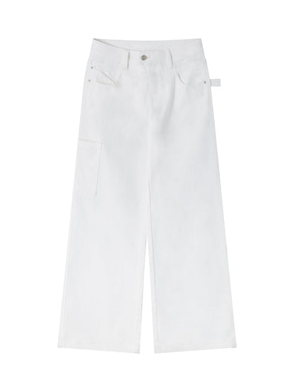 White Cotton Low Waist Wide Leg Jeans