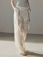 White Lace Hollow Wide Leg Pants