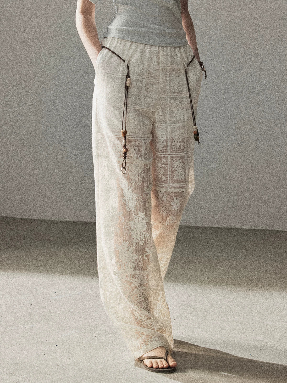 White Lace Hollow Wide Leg Pants