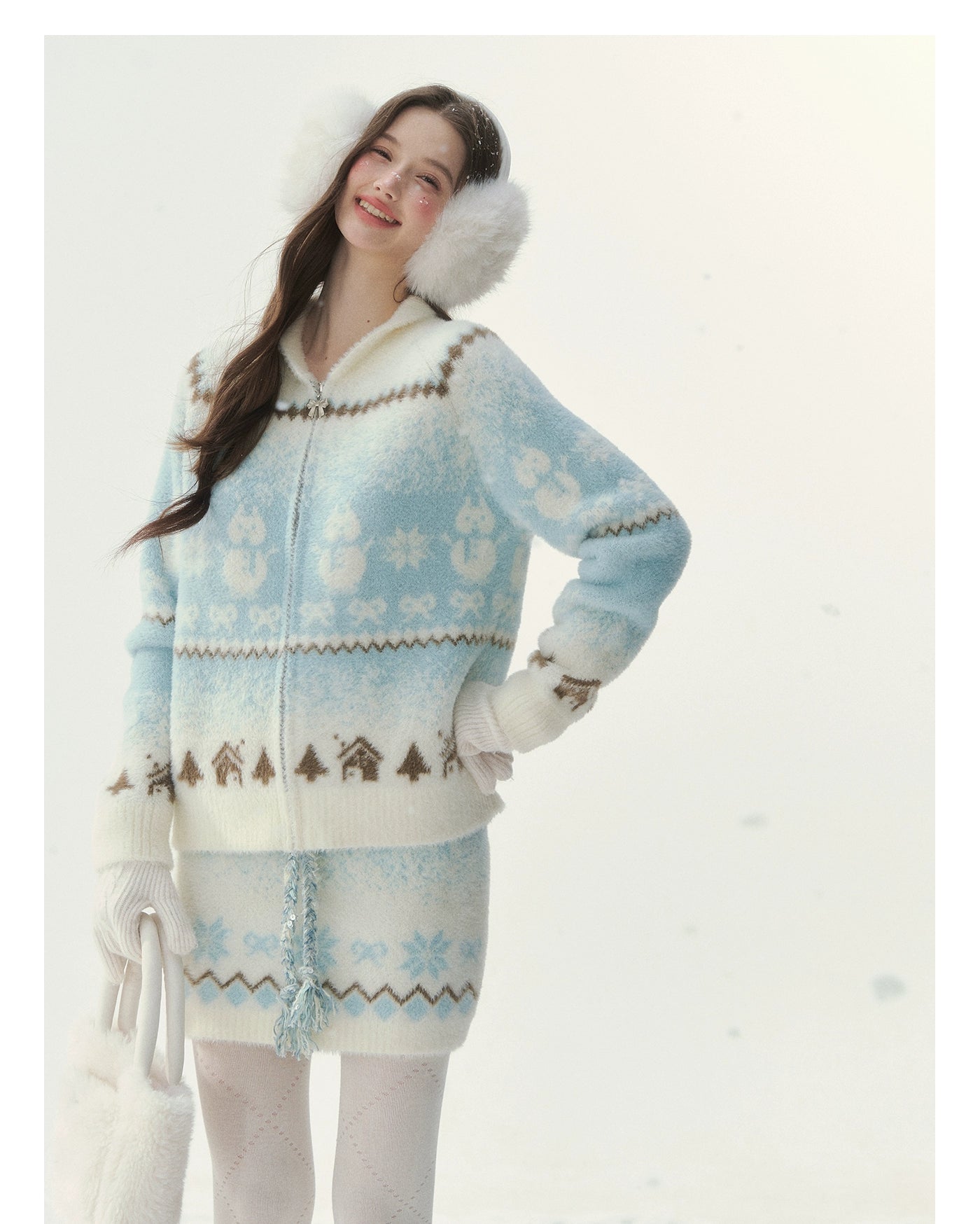 "Snowfall Minka" Fair Isle Mink Knit Sweater &amp; Skirt Set