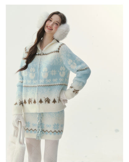 "Snowfall Minka" Fair Isle Mink Knit Sweater &amp; Skirt Set
