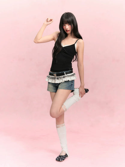 Detachable Panel Denim Shorts