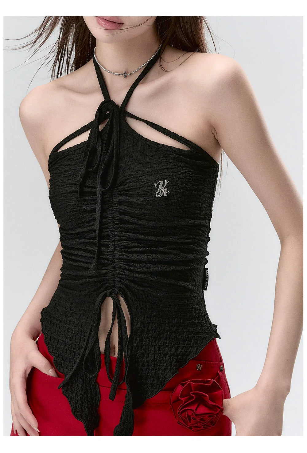 Black &amp; Blue Irregular Drawstring Slimming Tank Top