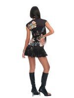 Black Lace Panel Qipao Dress