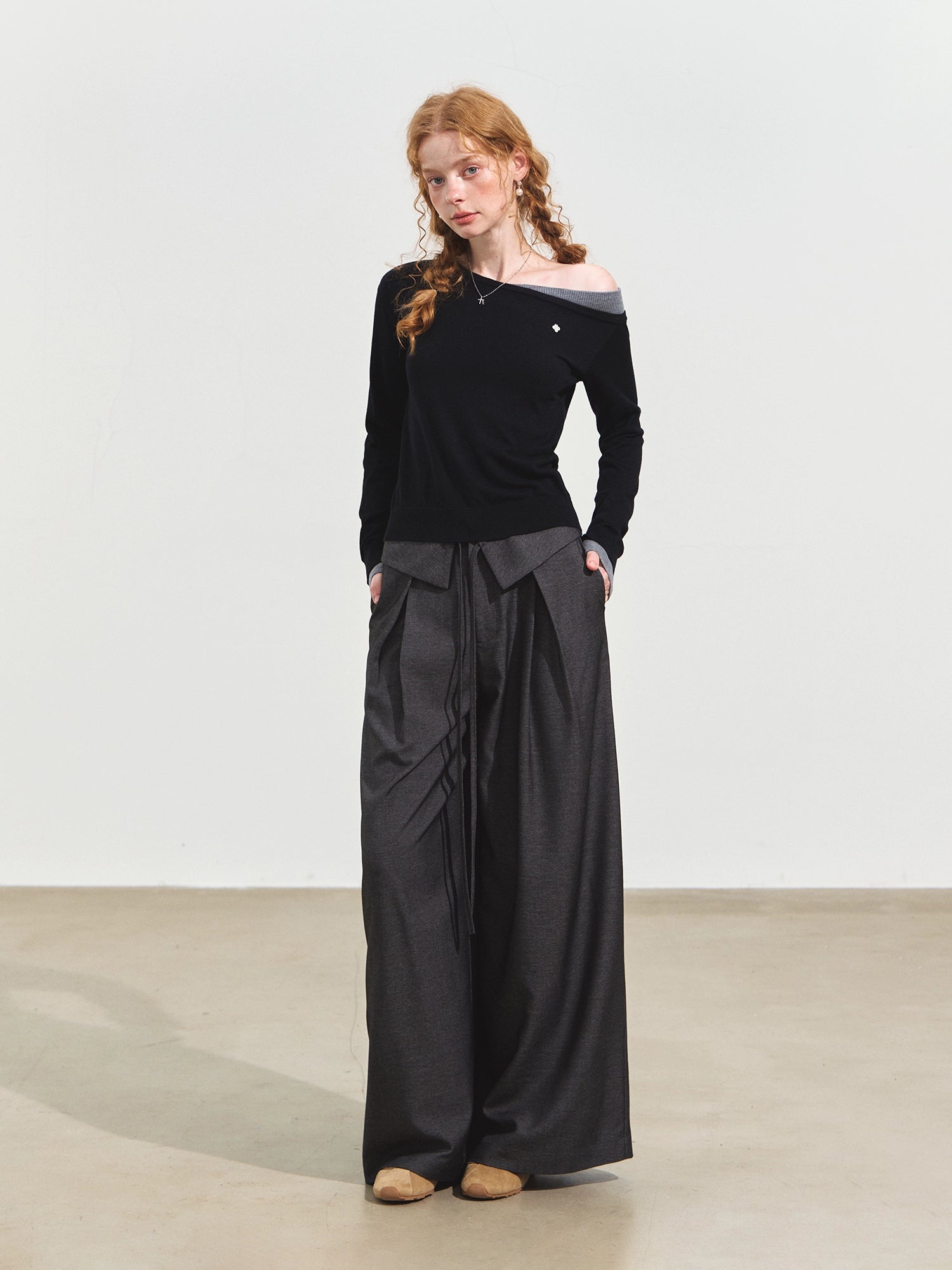 Contrast Asymmetrical Layered Sweater