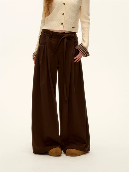 Pleated Tie Wide-Leg Pants