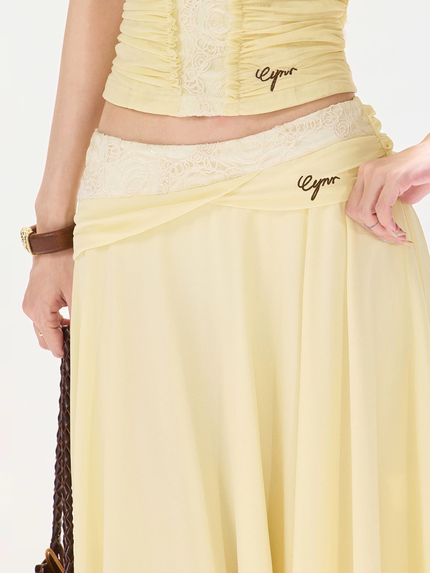 Lace Chiffon Midi Skirt