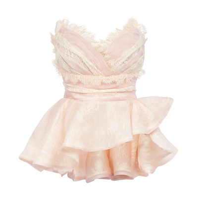 Berry Irregular Design V-Neck Bustier &amp; Skirt Set