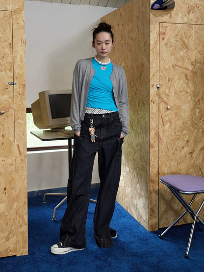 Solid Balloon Hem Wool Cardigan