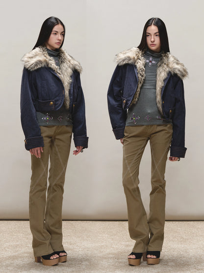 Fur-Collar Fitted Parka Jacket