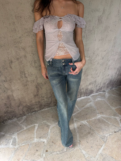 Layered Mesh Off-Shoulder Top