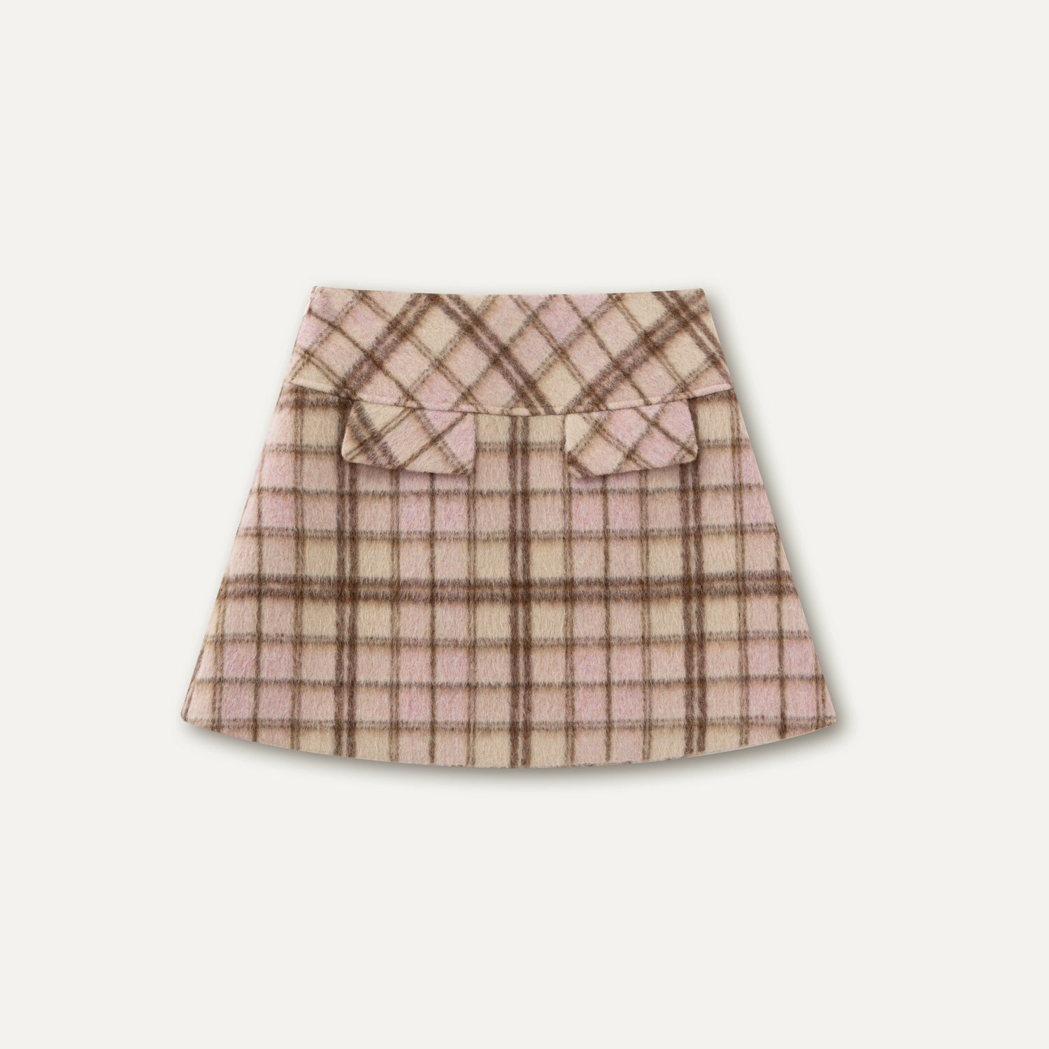 Pink &amp; Brown Plaid A-line Wool Skirt